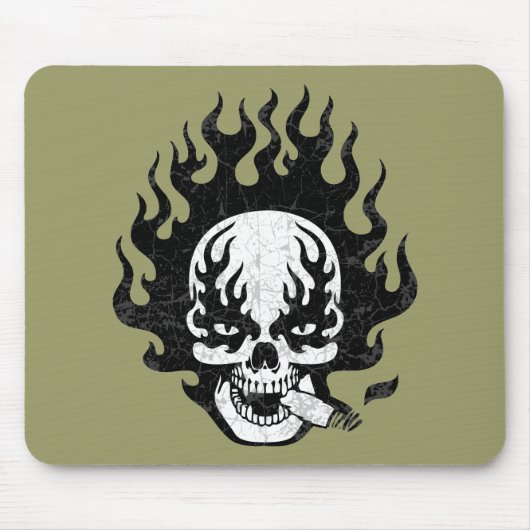Flaming Cigar Skull -bw Muismat (Voorkant)
