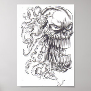 Flaming Demonic Skull Art Poster