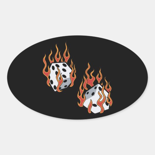 Flaming Dice Ovale Sticker (Voorkant)