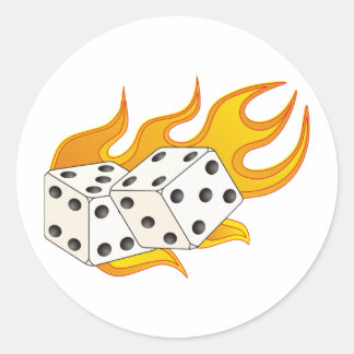 Flaming Dice Ronde Sticker