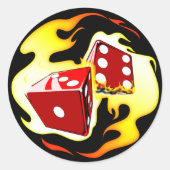 Flaming Dice Ronde Sticker (Voorkant)