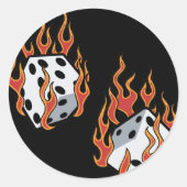 Flaming Dice Ronde Sticker (Voorkant)