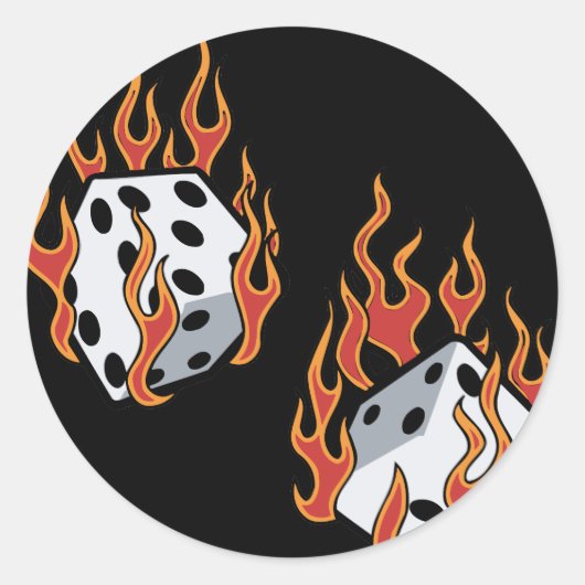 Flaming Dice Ronde Sticker (Voorkant)