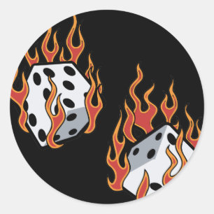 Flaming Dice Ronde Sticker