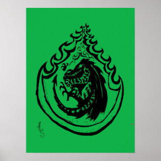 Flaming Dinosaur of Dragon door Nic Sweet Poster