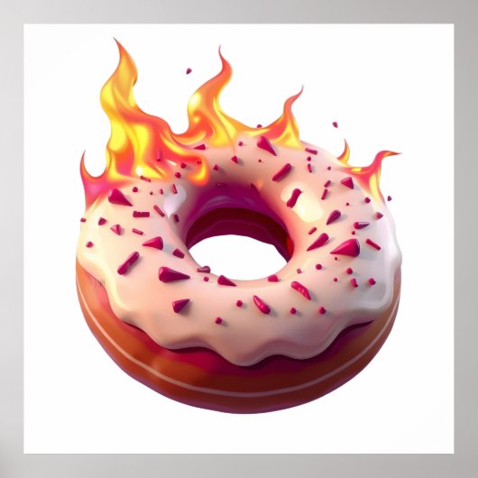 Flaming Donut with White Frosting and Sprinkles Poster (Voorkant)