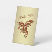 Flaming Dragon op Gold Bridal Table Reclamebord Met Voetstuk (Voorkant)