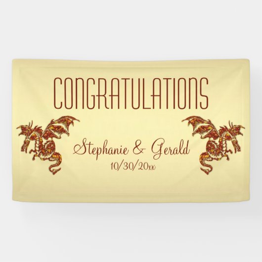 Flaming Dragon op Gold Personal Spandoek (Horizontaal)