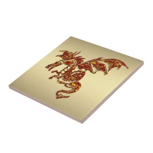 Flaming Dragon op Gold Tegeltje (Zijkant)