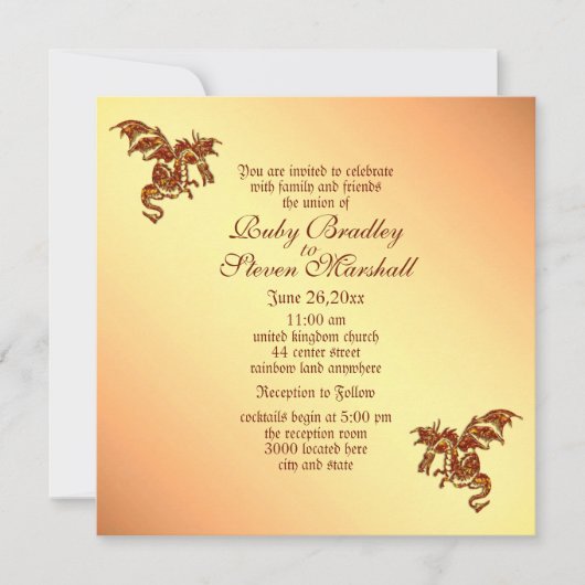 Flaming Dragon Titian Fantasy Wedding Theme Kaart (Voorkant)