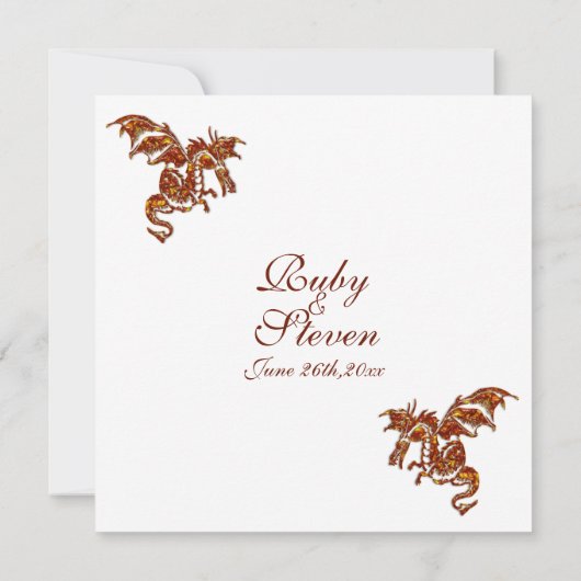 Flaming Dragon White Fantasy Wedding Theme Kaart (Achterkant)