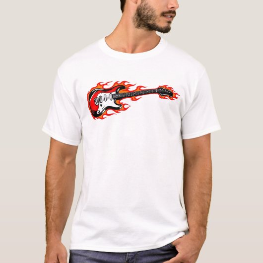 Flaming Electric Guitar T-Shirt | Rock Music Flame (Voorkant)