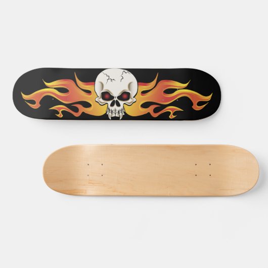 Flaming Fanged Skull Schaats Skateboard (Horizontaal)