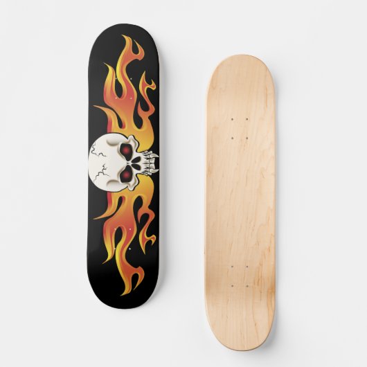 Flaming Fanged Skull Schaats Skateboard (Voorkant)