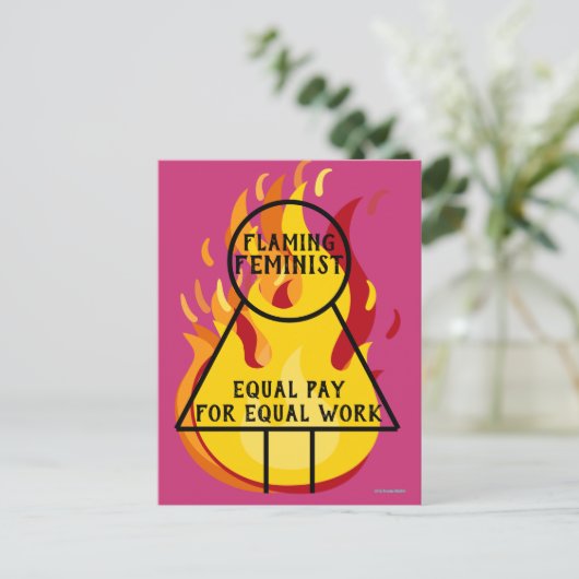 Flaming Feminist Equal Pay Equal Work 15 Briefkaart (Staand voorkant)