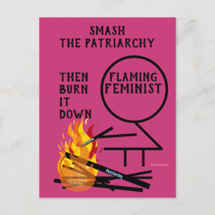 Flaming feminist Smash the Patriarchy 9 Briefkaart
