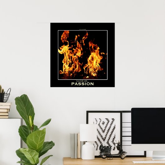 Flaming Fire Passion Motivatie Photo Poster (Thuiskantoor)