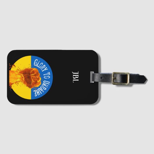 Flaming Fist Ukraine Flag Resistance Monogram Bagagelabel (Voorkant (horizontaal))