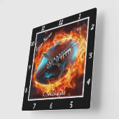 Flaming Football Sports Team Vierkante Klok (Hoek)