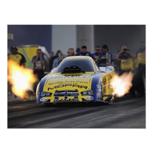Flaming Funny Car Drag Racer Sports Foto Afdruk (Voorkant)