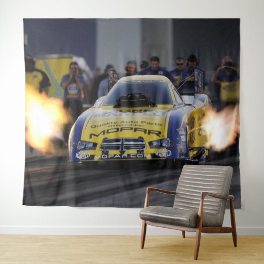 Flaming Funny Car Drag Racer Sports Wandkleed (In Situ (horizontaal))