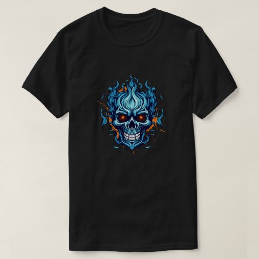 Flaming Fury Skull Shirt – Blue Flame Skull Graphi (Design voorkant)