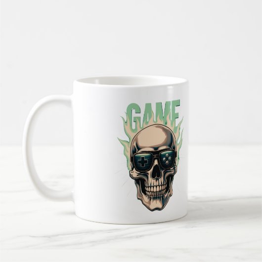 Flaming Gamer Skull – Retro Gaming Power Koffiemok (Links)