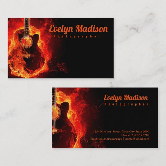 Flaming gitaar digitaal visitekaartje (Voorkant / Achterkant)