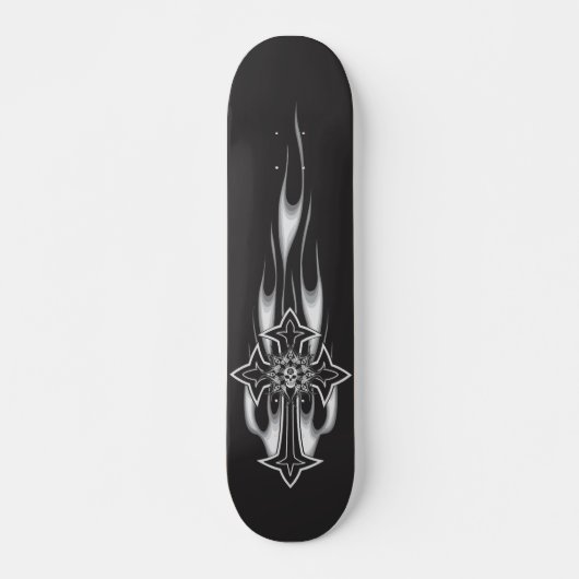 Flaming Goth Skull Cross Skateboard (Voorkant)