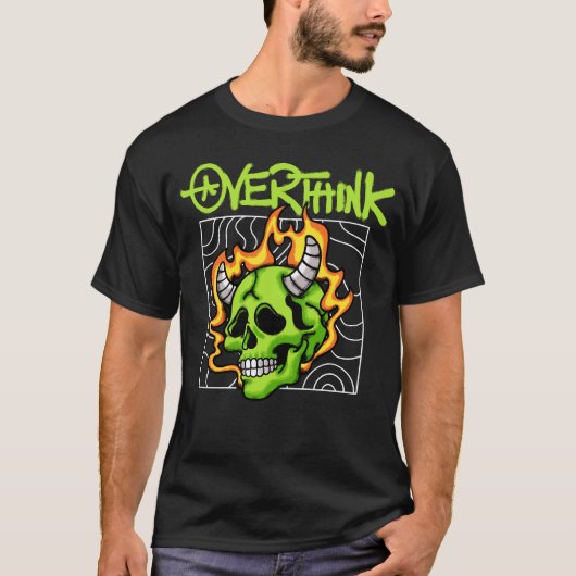 Flaming Green Skull with Horns streetwear T-shirt (Voorkant)