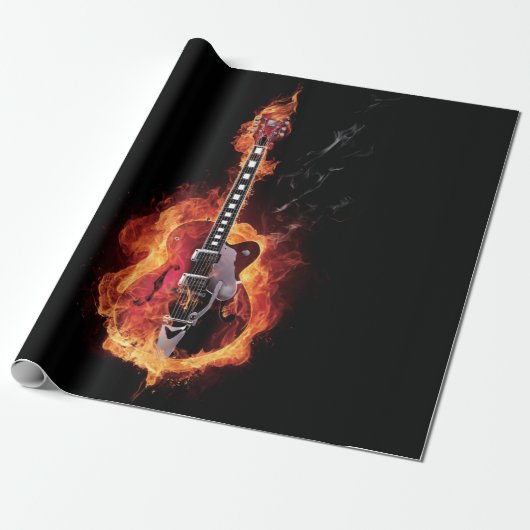 Flaming Guitar Cadeaupapier (Uitgerold)