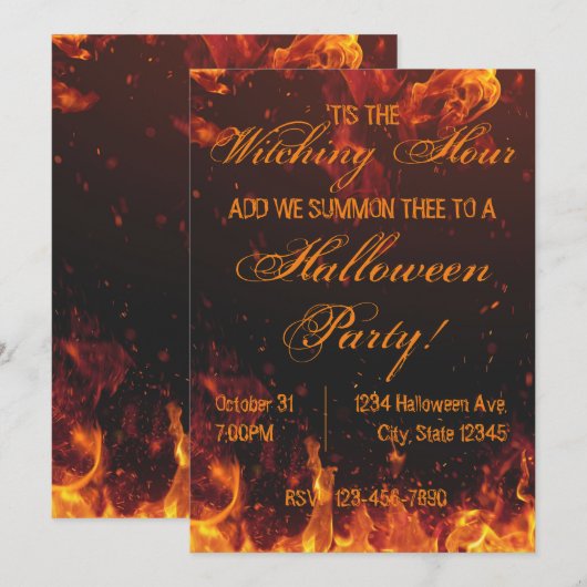 Flaming Halloween Party Invitation Kaart (Voorkant / Achterkant)