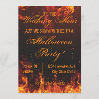 Flaming Halloween Party Invitation Kaart