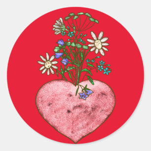 Flaming hart klassieke ronde sticker