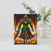 Flaming Headless Pumpkin Knight Halloween Feestdagenkaart (Staand voorkant)