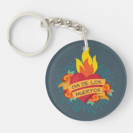 Flaming Heart Dia de los Muertos | Button Sleutelh Sleutelhanger