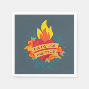 Flaming Heart Dia de los Muertos   Napkin Servet