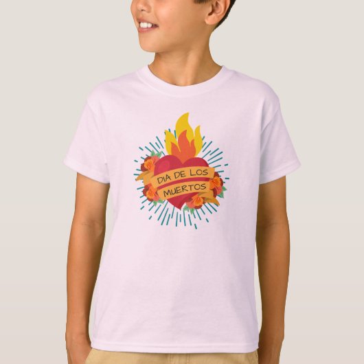 Flaming Heart Dia de los Muertos | Sleeve Shirt (Voorkant)