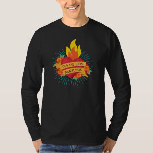 Flaming Heart Dia de los Muertos Sleeve Shirt