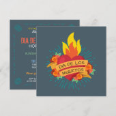 Flaming Heart Dia de los Muertos Uitnodiging (Voorkant / Achterkant)
