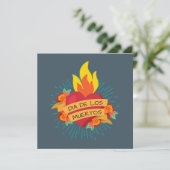 Flaming Heart Dia de los Muertos Uitnodiging (Staand voorkant)