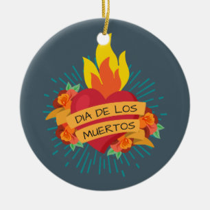 Flaming Heart Dia de los Muertos   Versiering Keramisch Ornament