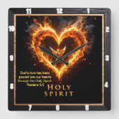 Flaming Heart Dove Holy Spirit Romans 5:5 Vierkante Klok (Voorkant)