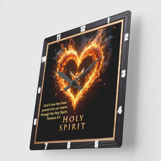 Flaming Heart Dove Holy Spirit Romans 5:5 Vierkante Klok (Hoek)