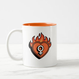 Flaming Heart Feminist Symbol Two-Tone Coffee Mug Tweekleurige Koffiemok