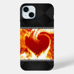 Flaming Heart op zwart satijn iPhone 15 Mini Hoesje