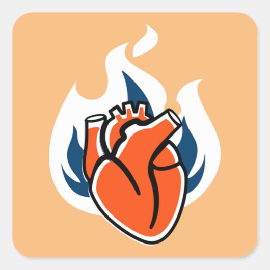 Flaming Heart Oranje Crush Vierkante Sticker (Voorkant)
