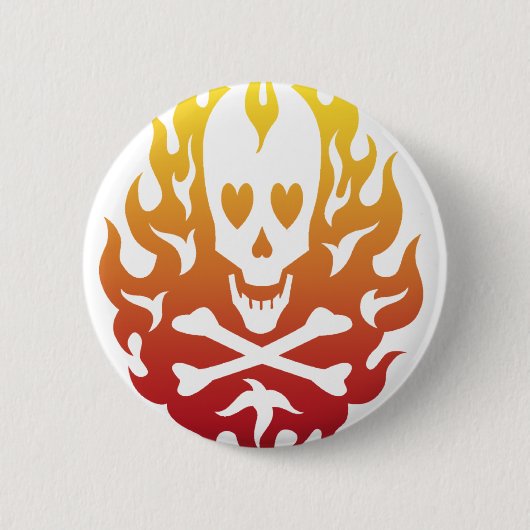 Flaming Heart Skull Pin Ronde Button 5,7 Cm (Voorkant)