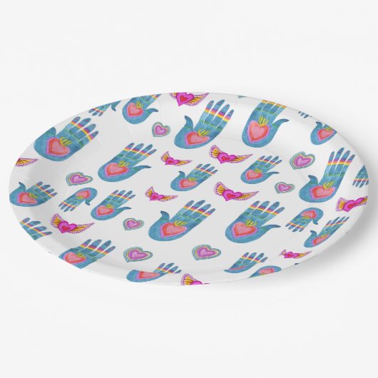 Flaming Hearts & Handen Waterverf Valentijnse  Lie Papieren Bordje (Gekanteld)