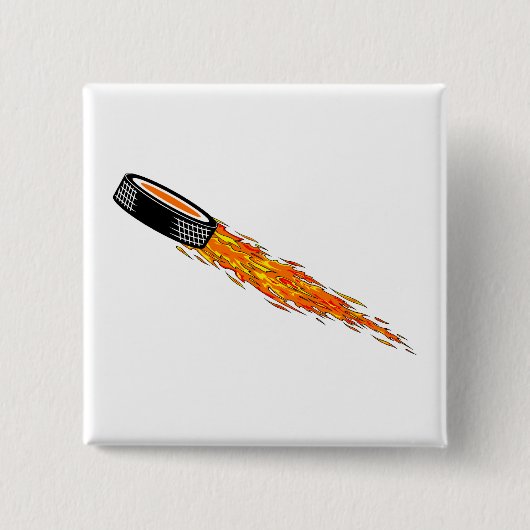 Flaming Hockey Puck Vierkante Button 5,1 Cm (Voorkant)